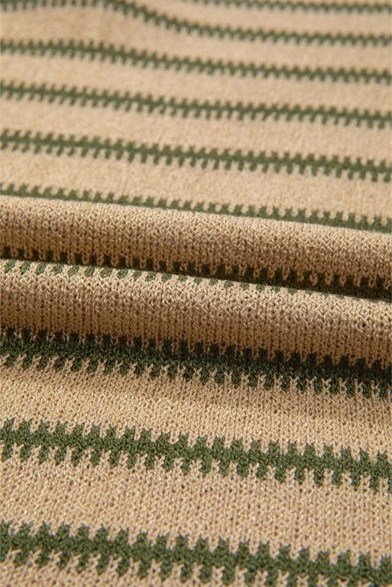 Khaki Stripe Drop Shoulder Casual Sweater - Love Salve